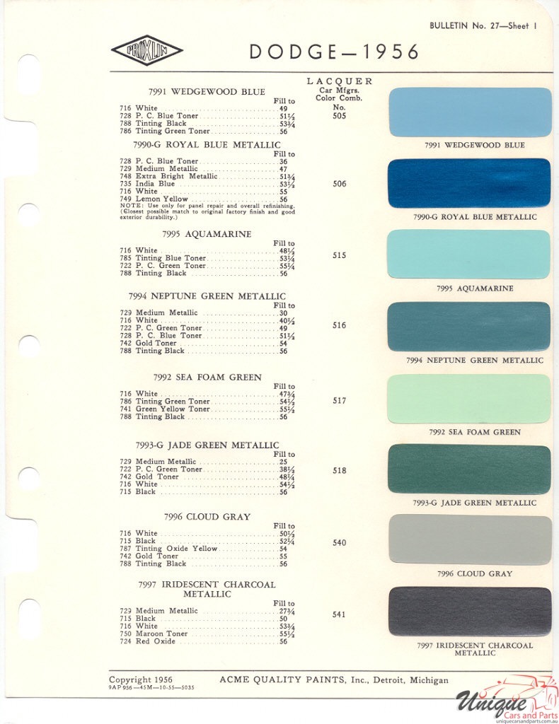 1956 Dodge Paint Charts Acme 1
